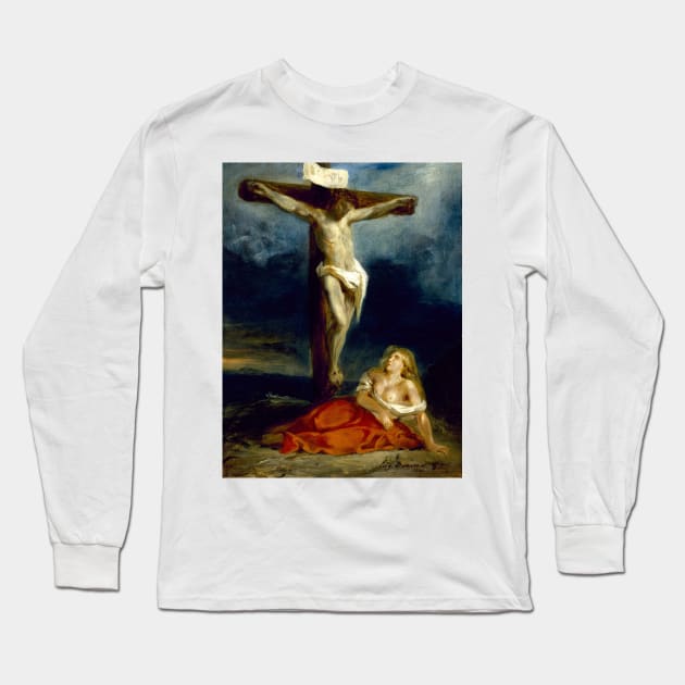 Saint Mary Magdalene at the Foot of the Cross by Eugene Delacroix Long Sleeve T-Shirt by Classic Art Stall